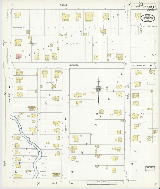 Sanborn Fire Insurance Map from Denton, Denton County, Texas (1912), Sheet #0022 - Historic Sanborn Fire Insurance Map Print, vintage old map wall art, antique decor, genealogy gift, Texas Texas map