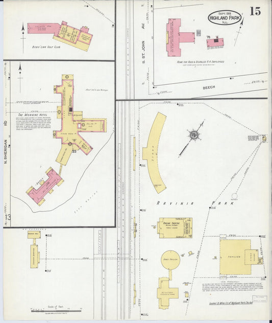 Sanborn Fire Insurance Map from Highland Park, Lake County, Illinois (1918), Sheet #0015 - Historic Sanborn Fire Insurance Map Print, vintage old map wall art, antique decor, genealogy gift, Illinois Illinois map