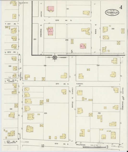 Sanborn Fire Insurance Map from Humboldt, Gibson County, Tennessee (1915), Sheet #0004 - Historic Sanborn Fire Insurance Map Print, vintage old map wall art, antique decor, genealogy gift, Tennessee Tennessee map