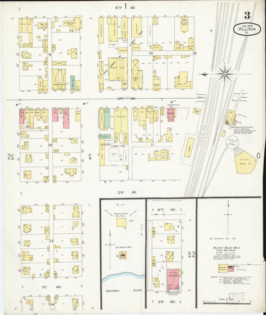 Sanborn Fire Insurance Map from Villisca, Montgomery County, Iowa (1899), Sheet #0003 - Historic Sanborn Fire Insurance Map Print, vintage old map wall art