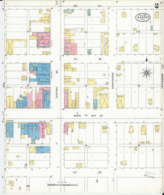 Sanborn Fire Insurance Map from Harper, Harper County, Kansas (1905), Sheet #0002 - Historic Sanborn Fire Insurance Map Print, vintage old map wall art, antique decor, genealogy gift, Kansas Kansas map