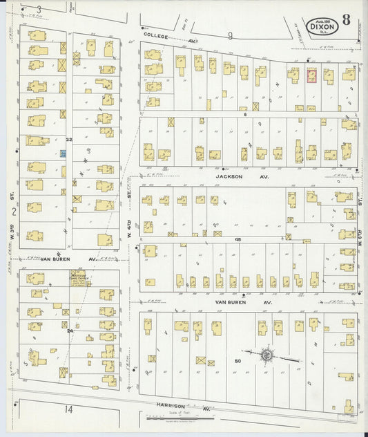 Sanborn Fire Insurance Map from Dixon, Lee County, Illinois (1918), Sheet #0008 - Historic Sanborn Fire Insurance Map Print, vintage old map wall art, antique decor, genealogy gift, Illinois Illinois map