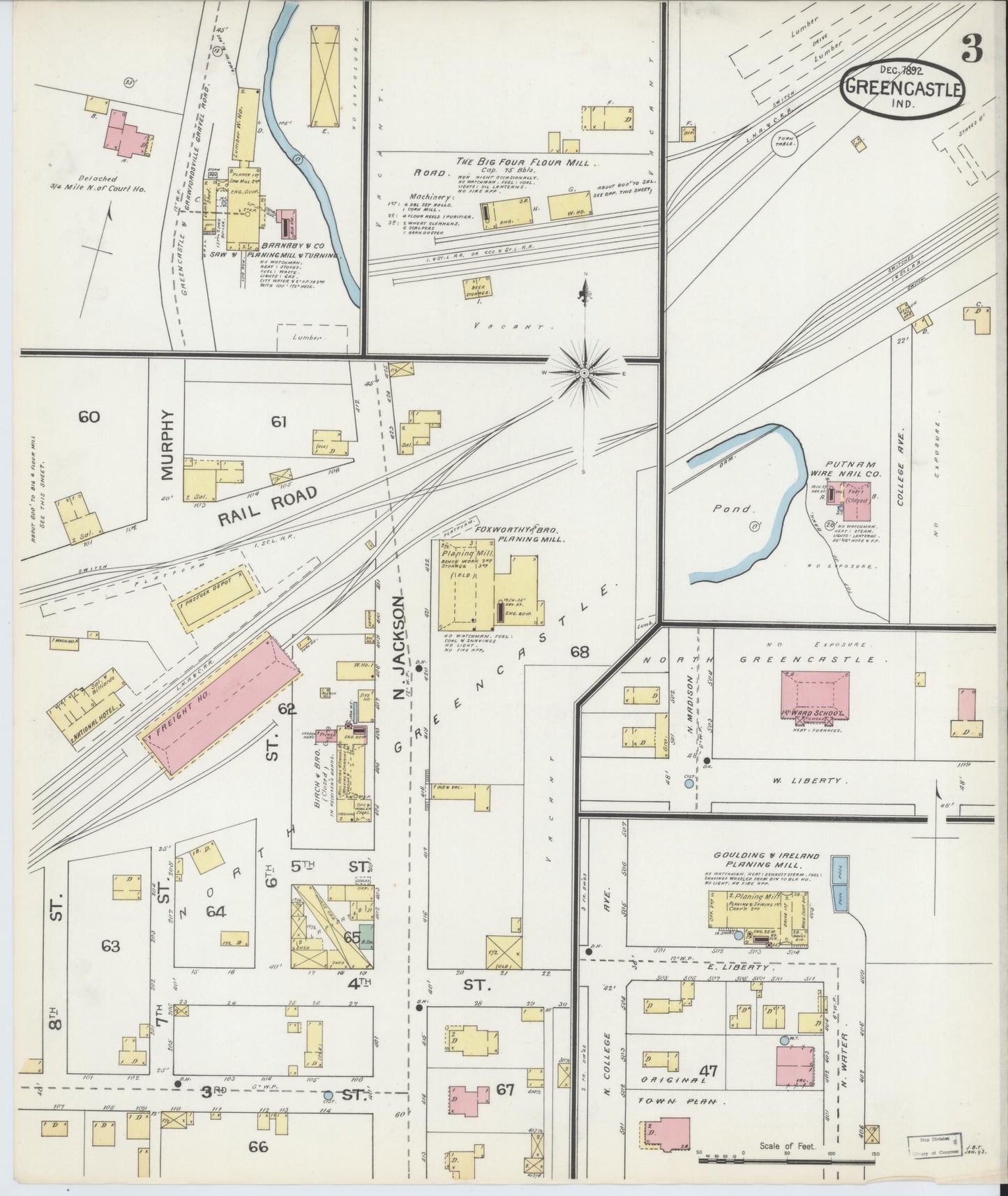 Sanborn Fire Insurance Map from Greencastle, Putnam County, Indiana (1892), Sheet #0003 - Complete Map Set gallery image, historic Sanborn map, vintage wall art, Indiana Indiana