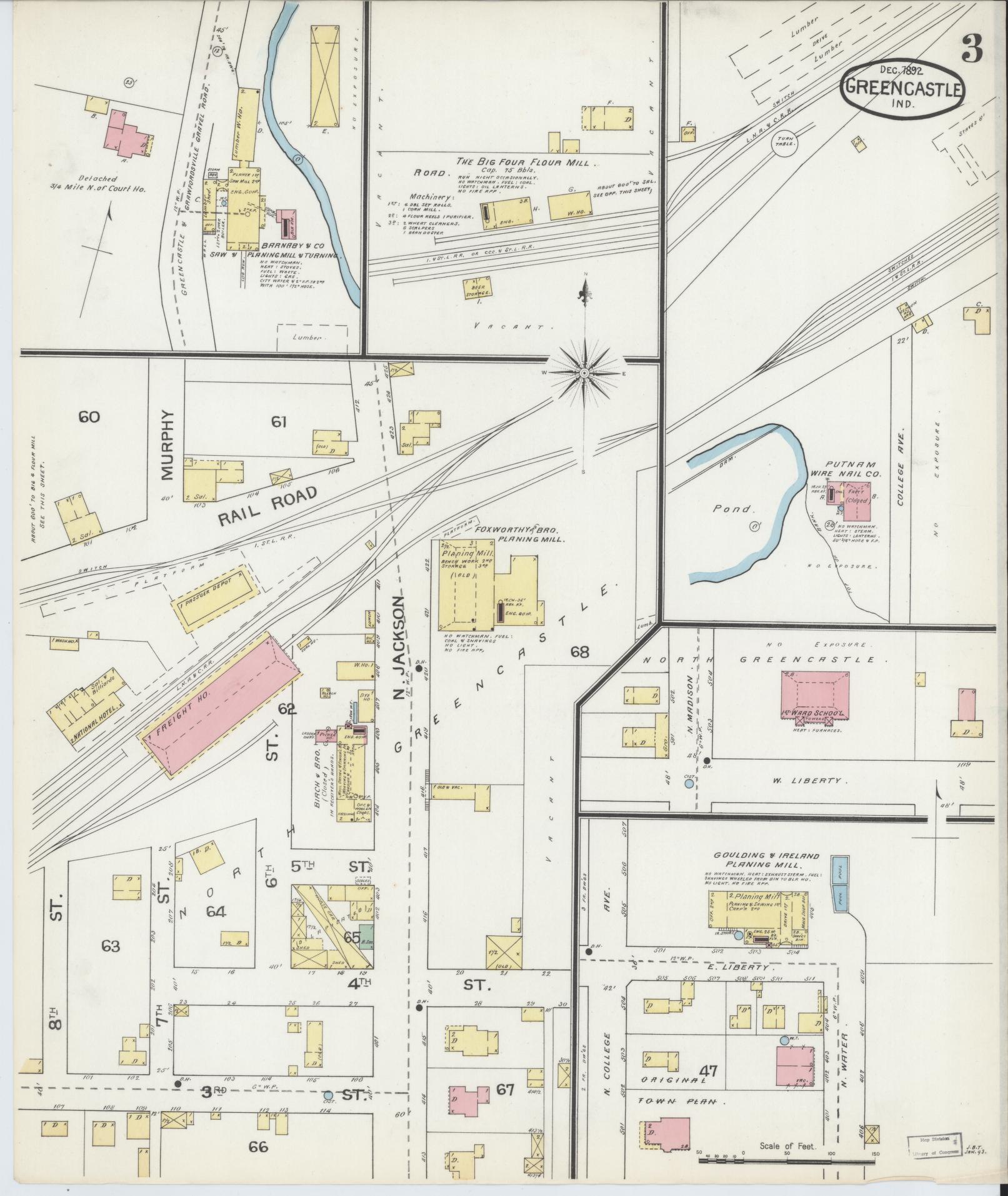 Sanborn Fire Insurance Map from Greencastle, Putnam County, Indiana (1892), Sheet #0003 - Complete Map Set gallery image, historic Sanborn map, vintage wall art, Indiana Indiana