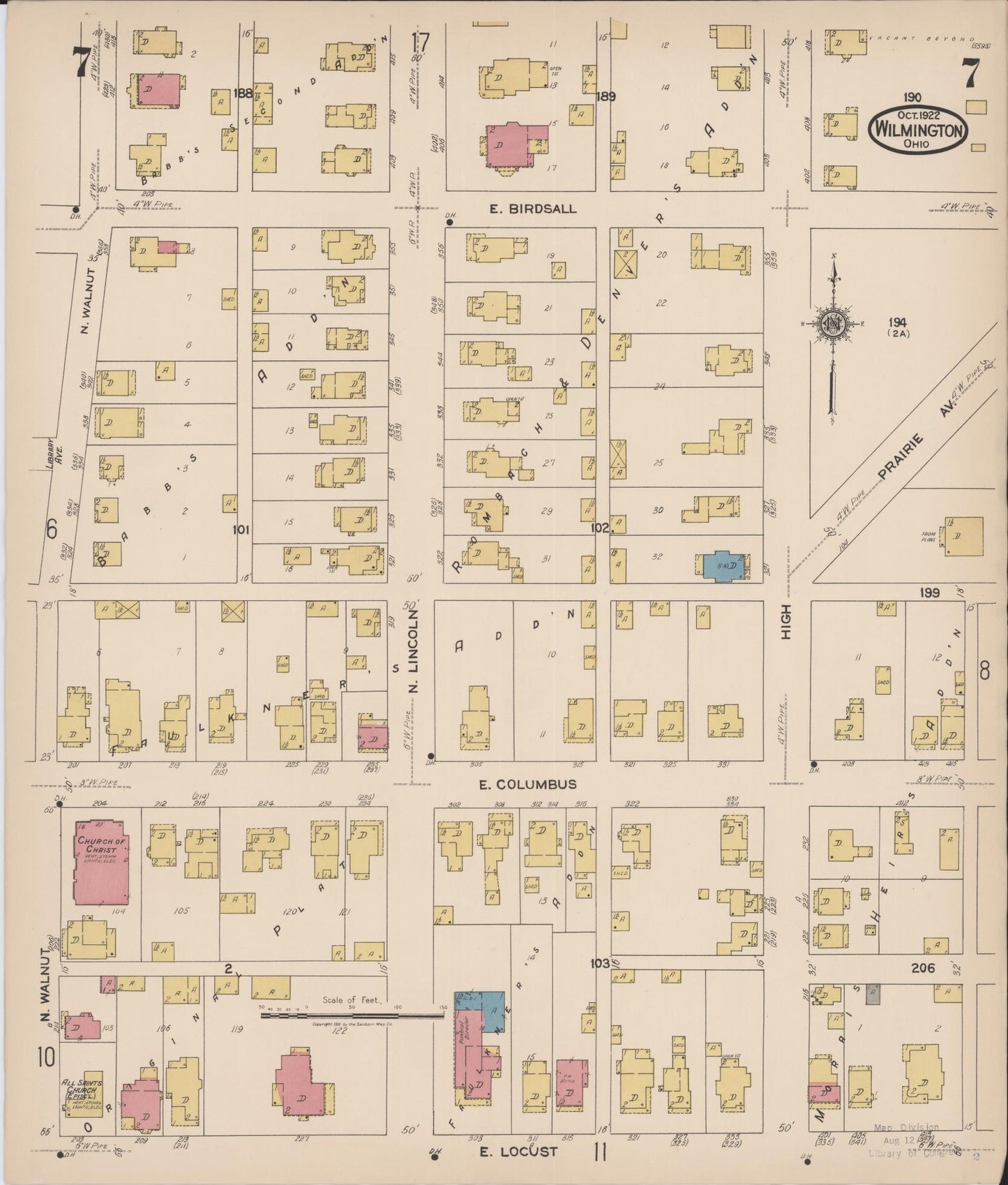 Sanborn Fire Insurance Map from Wilmington, Clinton County, Ohio (1922), Sheet #0007 - Historic Sanborn Fire Insurance Map Print, vintage old map wall art, antique decor, genealogy gift, Ohio Ohio map