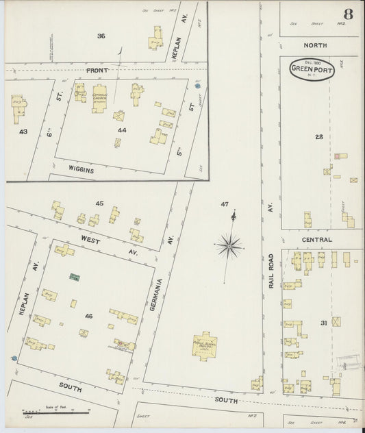 Sanborn Fire Insurance Map from Greenport, Suffolk County, New York (1890), Sheet #0008 - Historic Sanborn Fire Insurance Map Print, vintage old map wall art, antique decor, genealogy gift, New York New York map