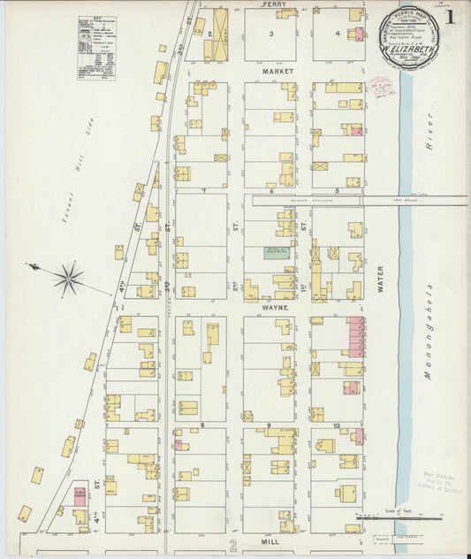 Sanborn Fire Insurance Map from West Elizabeth, Allegheny County, Pennsylvania (1895), Sheet #0001 - Historic Sanborn Fire Insurance Map Print, vintage old map wall art, antique decor, genealogy gift, Pennsylvania Pennsylvania map