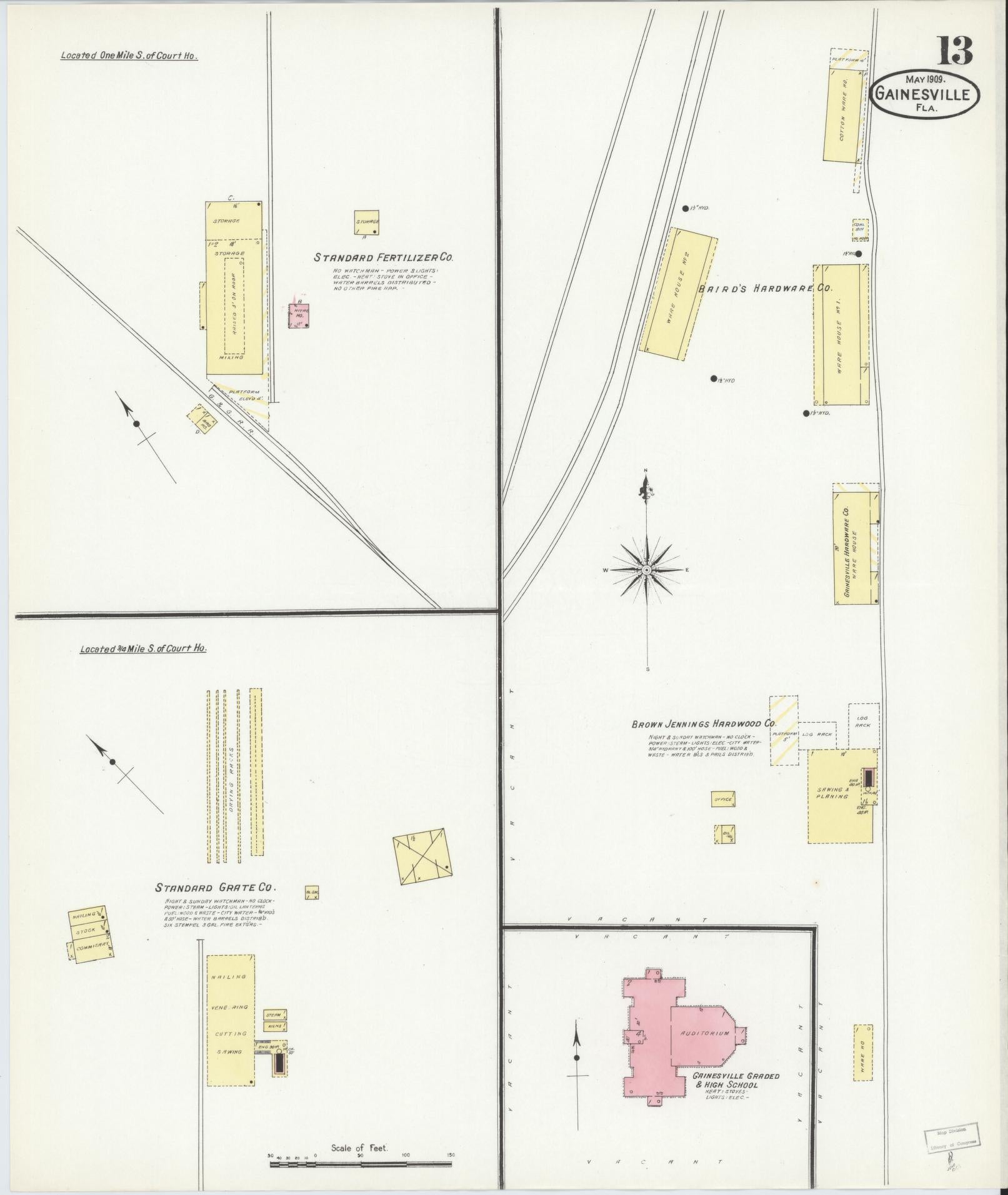 Sanborn Fire Insurance Map from Gainesville, Alachua County, Florida (1909), Sheet #0013 - Historic Sanborn Fire Insurance Map Print, vintage old map wall art, antique decor, genealogy gift, Florida Florida map