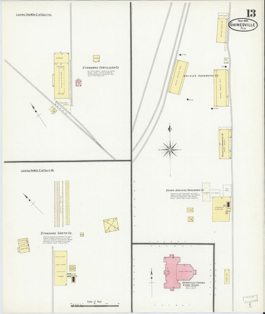 Sanborn Fire Insurance Map from Gainesville, Alachua County, Florida (1909), Sheet #0013 - Historic Sanborn Fire Insurance Map Print, vintage old map wall art, antique decor, genealogy gift, Florida Florida map