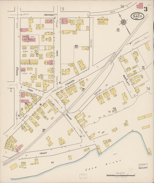 Sanborn Fire Insurance Map from Saco, York County, Maine (1922), Sheet #0003 - Historic Sanborn Fire Insurance Map Print, vintage old map wall art, antique decor, genealogy gift, Maine Maine map