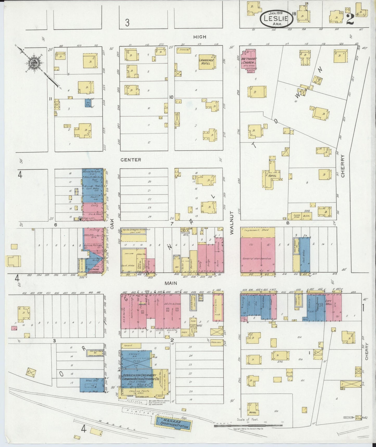 Sanborn Fire Insurance Map from Leslie, Searcy County, Arkansas (1919), Sheet #0002 - Complete Map Set gallery image, historic Sanborn map, vintage wall art, Arkansas Arkansas