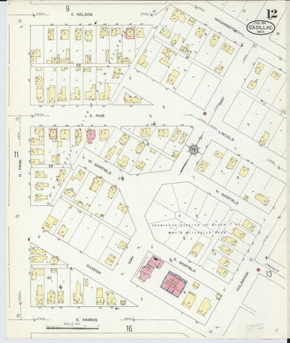 Sanborn Fire Insurance Map from Cadillac, Wexford County, Michigan (1914), Sheet #0012 - Complete Map Set gallery image, historic Sanborn map, vintage wall art, Michigan Michigan