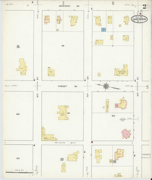 Sanborn Fire Insurance Map from Lakewood, Ocean County, New Jersey (1916), Sheet #0002 - Historic Sanborn Fire Insurance Map Print, vintage old map wall art, antique decor, genealogy gift, New Jersey New Jersey map