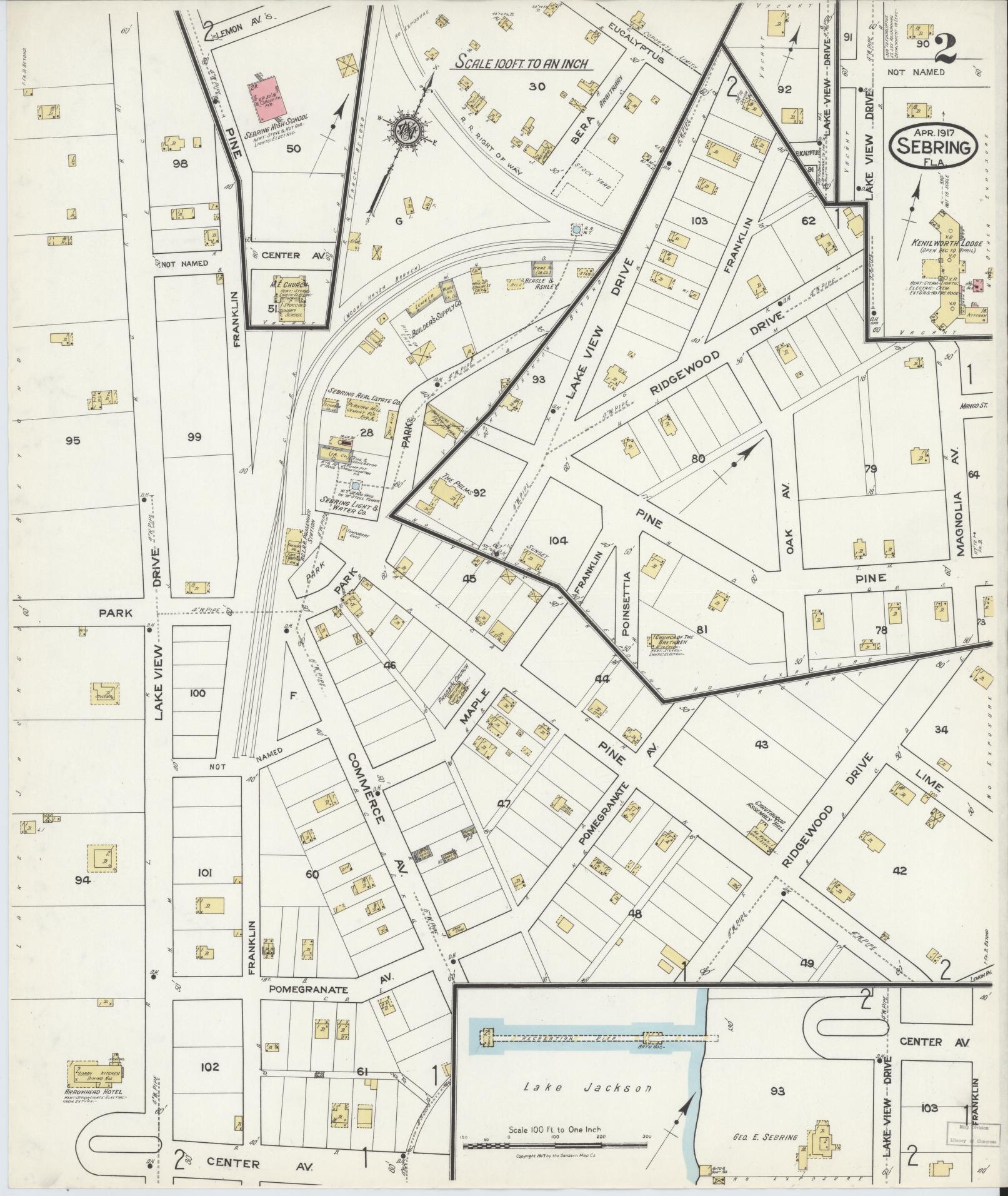 Sanborn Fire Insurance Map from Sebring, Highlands County, Florida (1917), Sheet #0002 - Historic Sanborn Fire Insurance Map Print, vintage old map wall art, antique decor, genealogy gift, Florida Florida map
