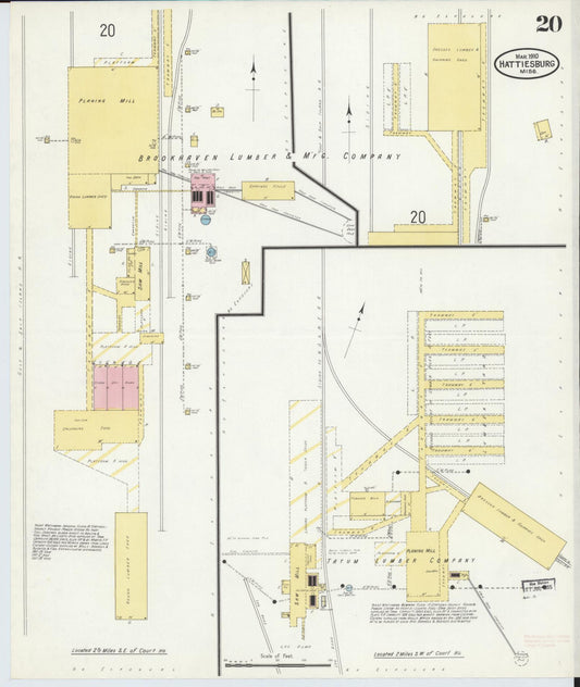 Sanborn Fire Insurance Map from Hattiesburg, Forrest County, Mississippi (1910), Sheet #0020 - Historic Sanborn Fire Insurance Map Print, vintage old map wall art, antique decor, genealogy gift, Mississippi Mississippi map