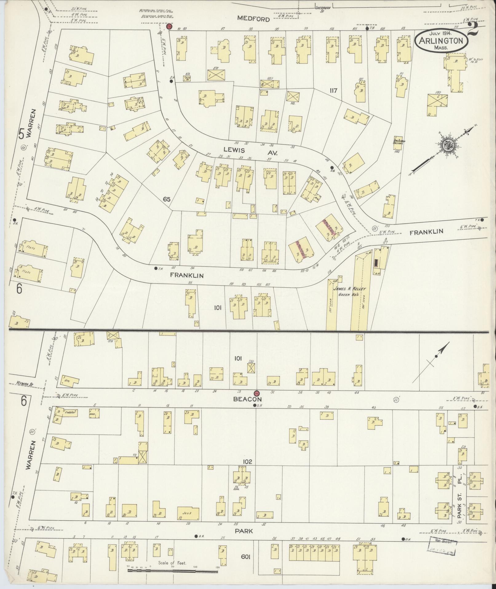 Sanborn Fire Insurance Map from Arlington, Middlesex County, Massachusetts (1914), Sheet #0002 - Complete Map Set gallery image, historic Sanborn map, vintage wall art, Massachusetts Massachusetts