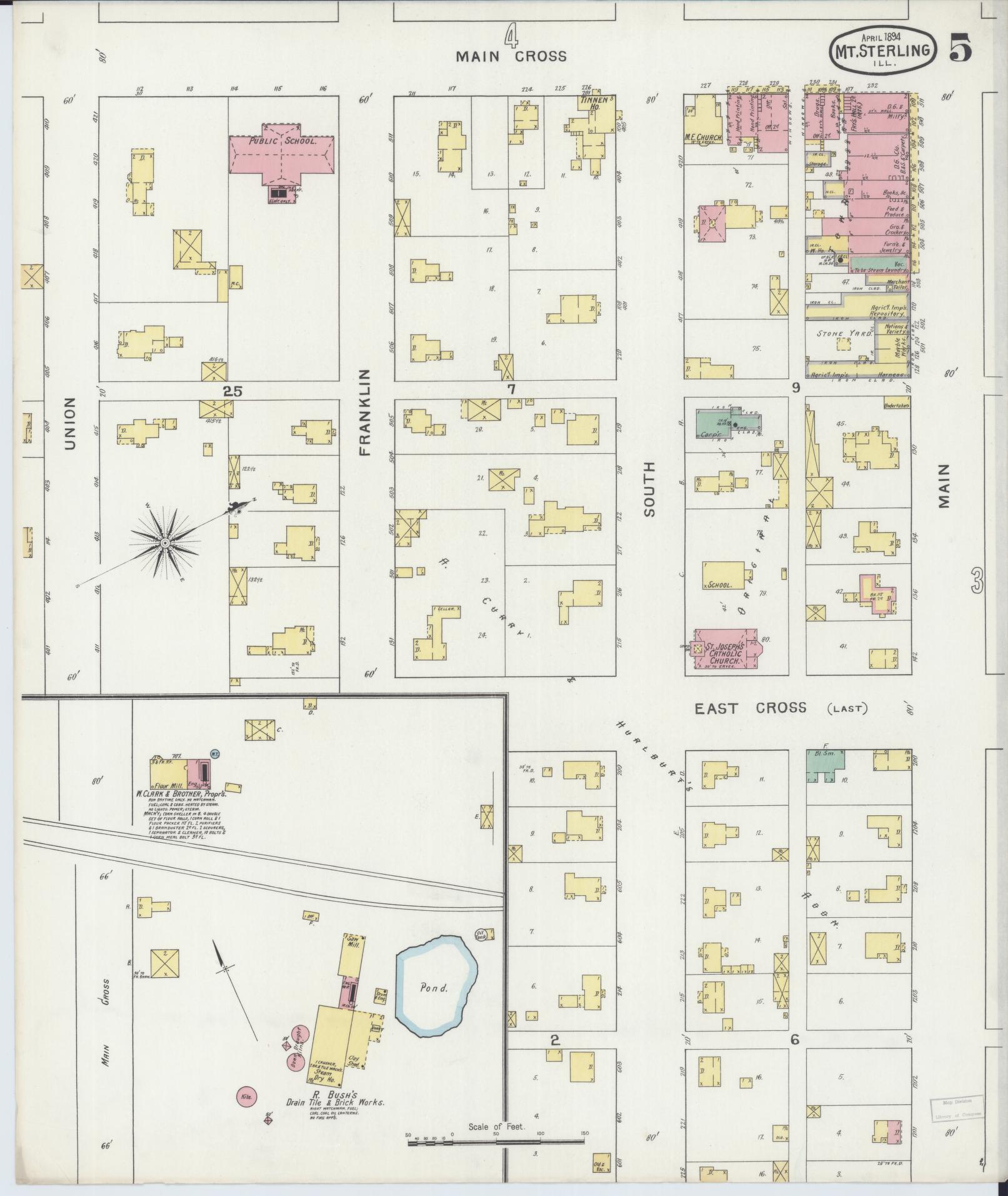 Sanborn Fire Insurance Map from Mount Sterling, Brown County, Illinois (1894), Sheet #0005 - Complete Map Set gallery image, historic Sanborn map, vintage wall art, Illinois Illinois