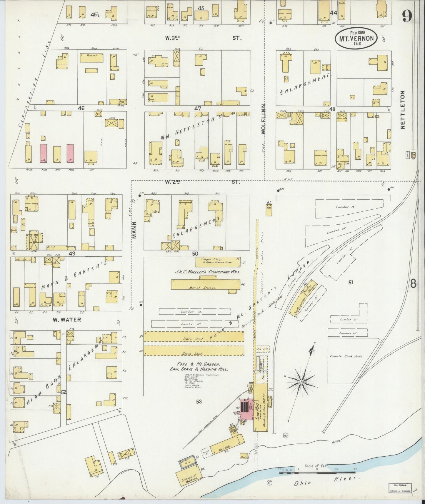 Sanborn Fire Insurance Map from Mount Vernon, Posey County, Indiana (1899), Sheet #0009 - Historic Sanborn Fire Insurance Map Print, vintage old map wall art, antique decor, genealogy gift, Indiana Indiana map