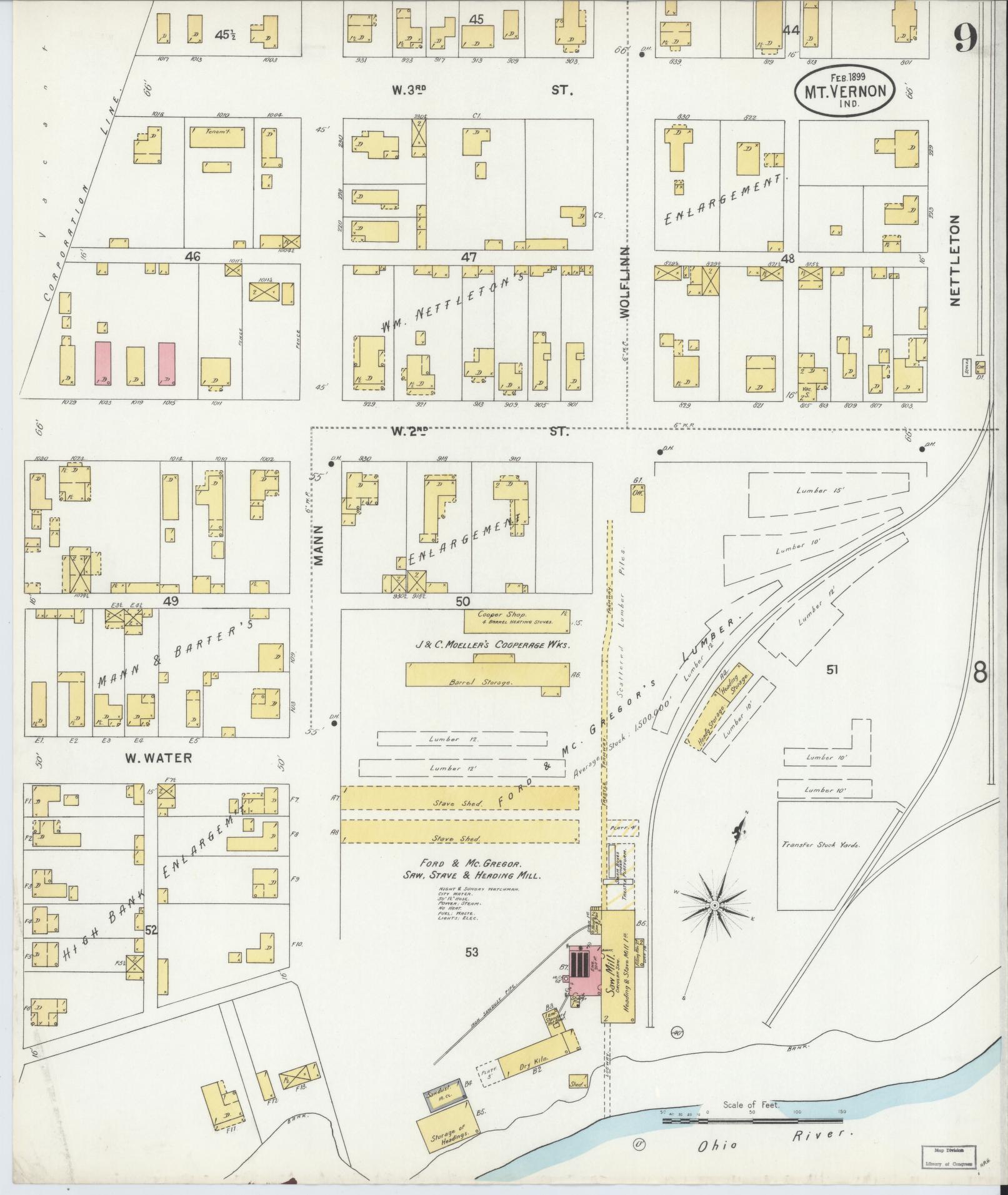 Sanborn Fire Insurance Map from Mount Vernon, Posey County, Indiana (1899), Sheet #0009 - Historic Sanborn Fire Insurance Map Print, vintage old map wall art, antique decor, genealogy gift, Indiana Indiana map
