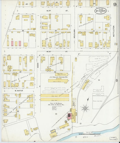 Sanborn Fire Insurance Map from Mount Vernon, Posey County, Indiana (1899), Sheet #0009 - Historic Sanborn Fire Insurance Map Print, vintage old map wall art, antique decor, genealogy gift, Indiana Indiana map