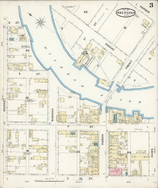 Sanborn Fire Insurance Map from Aberdeen, Grays Harbor County, Washington (1891), Sheet #0003 - Historic Sanborn Fire Insurance Map Print, vintage old map wall art, antique decor, genealogy gift, Washington Washington map