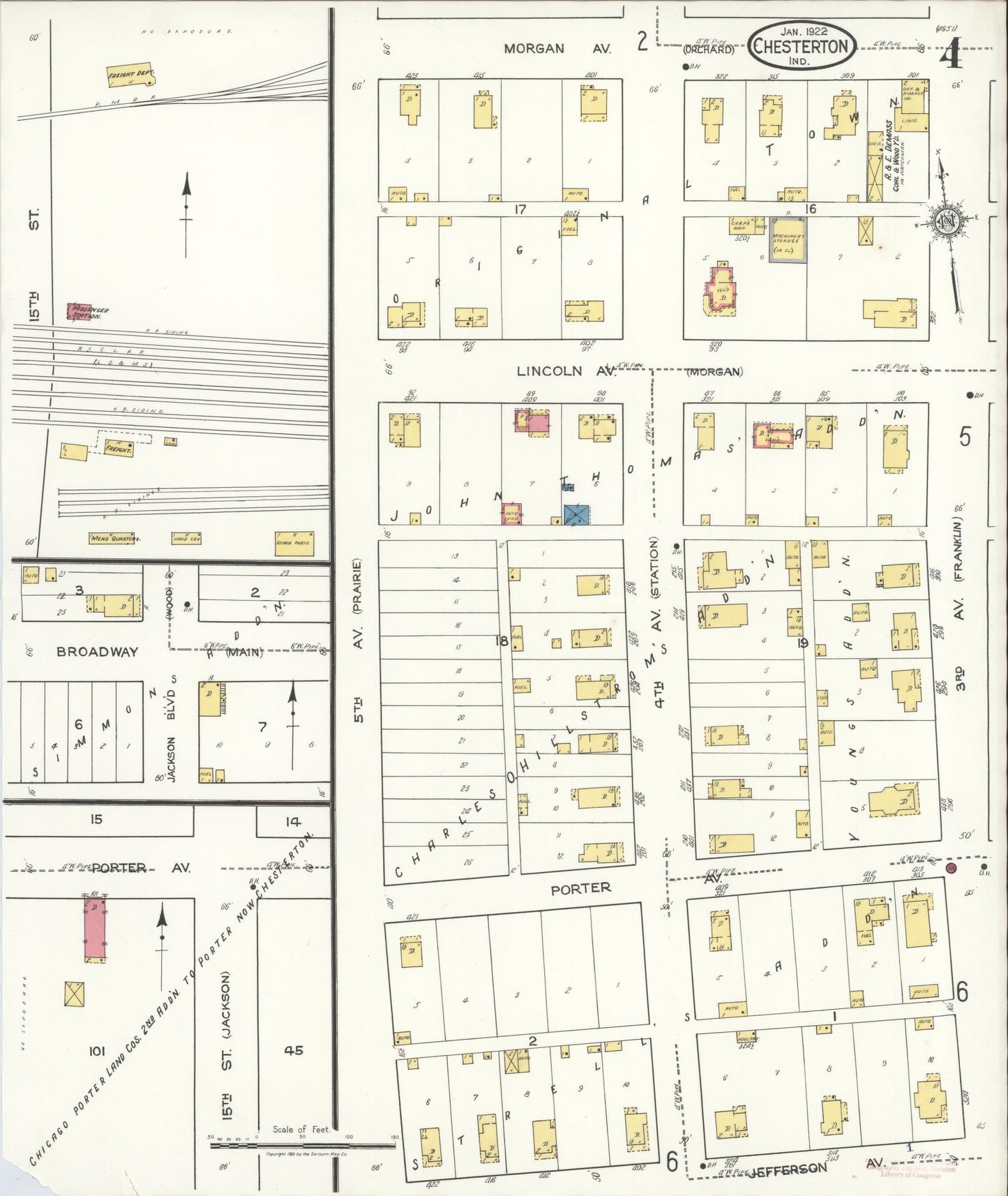 Sanborn Fire Insurance Map from Chesterton, Porter County, Indiana (1922), Sheet #0004 - Complete Map Set gallery image, historic Sanborn map, vintage wall art, Indiana Indiana