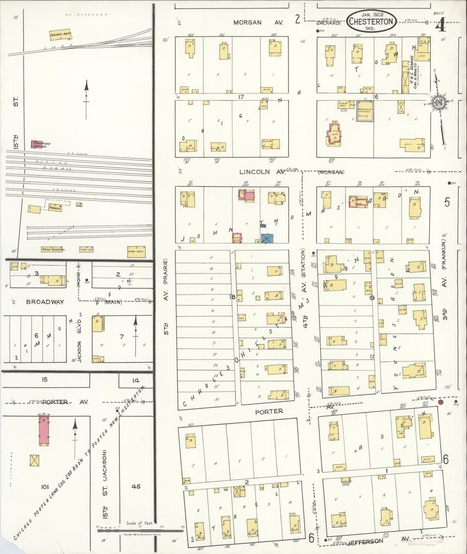 Sanborn Fire Insurance Map from Chesterton, Porter County, Indiana (1922), Sheet #0004 - Complete Map Set gallery image, historic Sanborn map, vintage wall art, Indiana Indiana