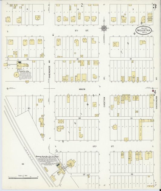 Sanborn Fire Insurance Map from Weleetka, Okfuskee County, Oklahoma (1910), Sheet #0003 - Historic Sanborn Fire Insurance Map Print, vintage old map wall art, antique decor, genealogy gift, Oklahoma Oklahoma map