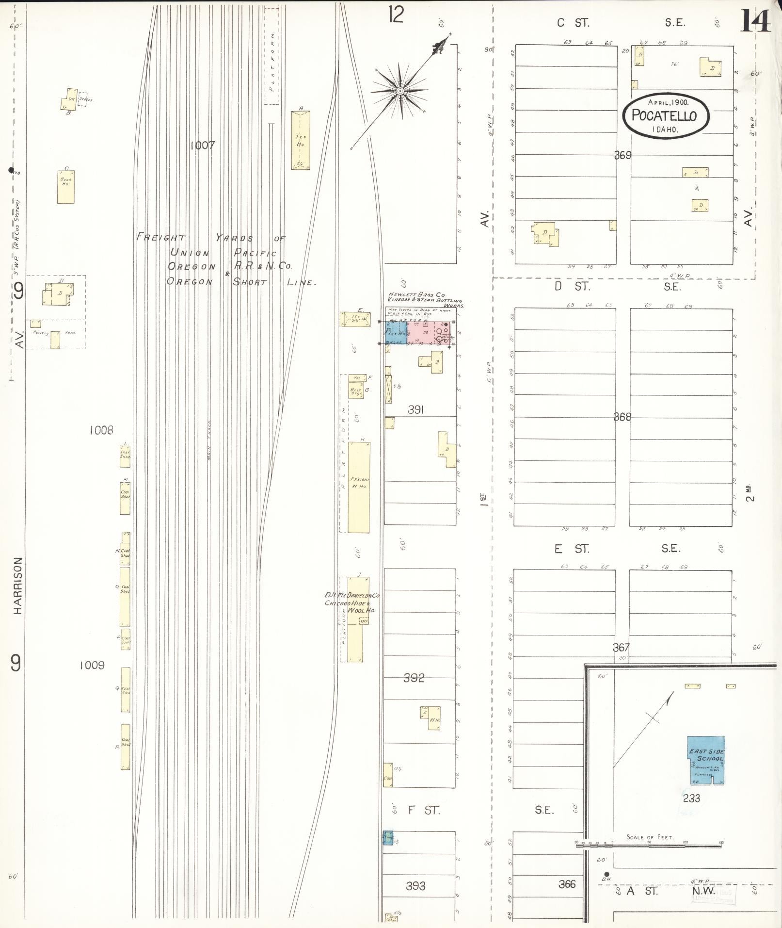 Sanborn Fire Insurance Map from Pocatello, Bannock County, Idaho (1900), Sheet #0014 - Complete Map Set gallery image, historic Sanborn map, vintage wall art, Idaho Idaho