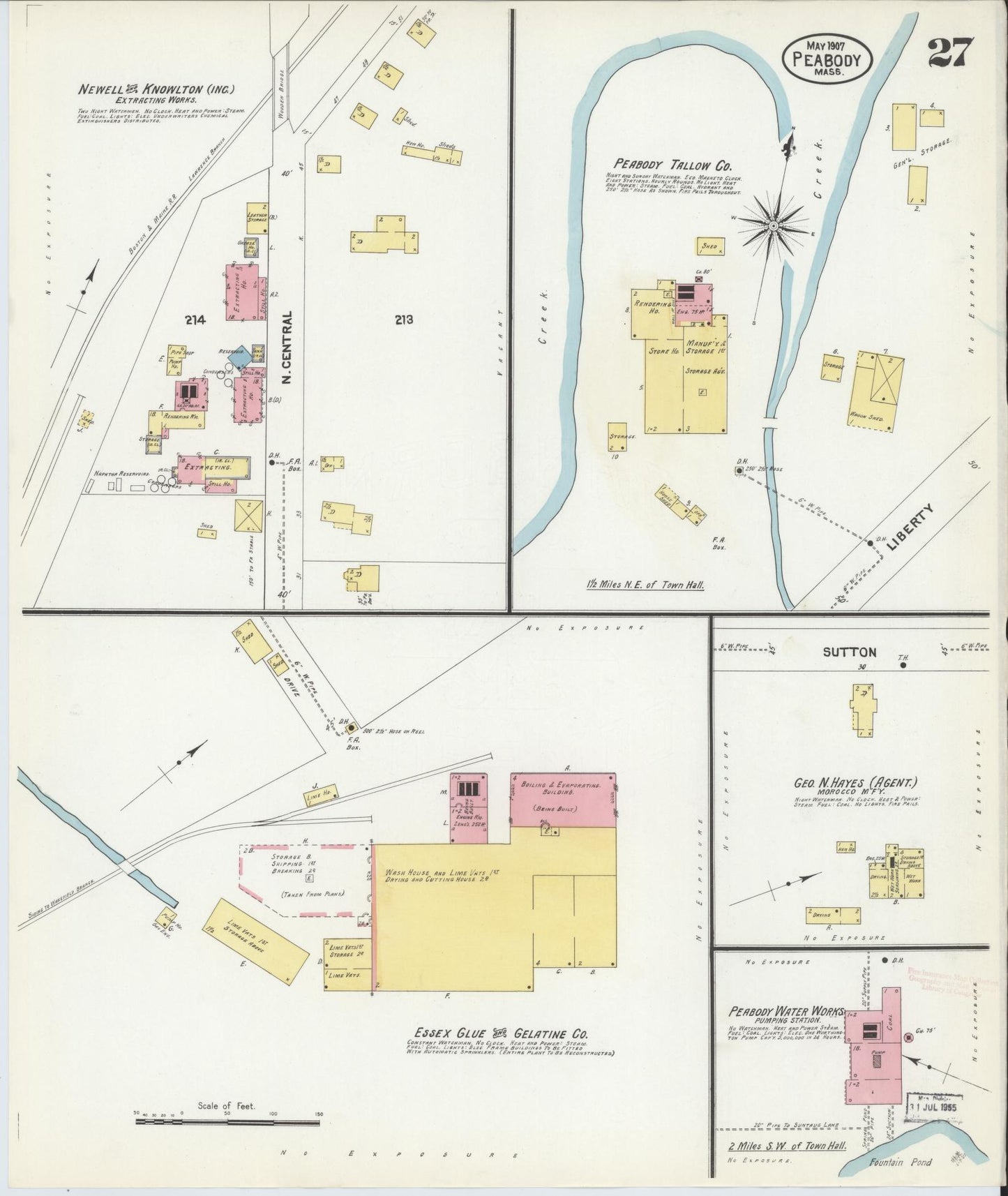 Sanborn Fire Insurance Map from Peabody, Essex County, Massachusetts (1907), Sheet #0027 - Complete Map Set gallery image, historic Sanborn map, vintage wall art, Massachusetts Massachusetts