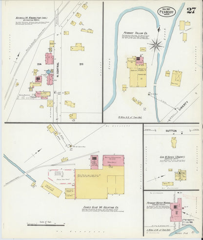 Sanborn Fire Insurance Map from Peabody, Essex County, Massachusetts (1907), Sheet #0027 - Complete Map Set gallery image, historic Sanborn map, vintage wall art, Massachusetts Massachusetts