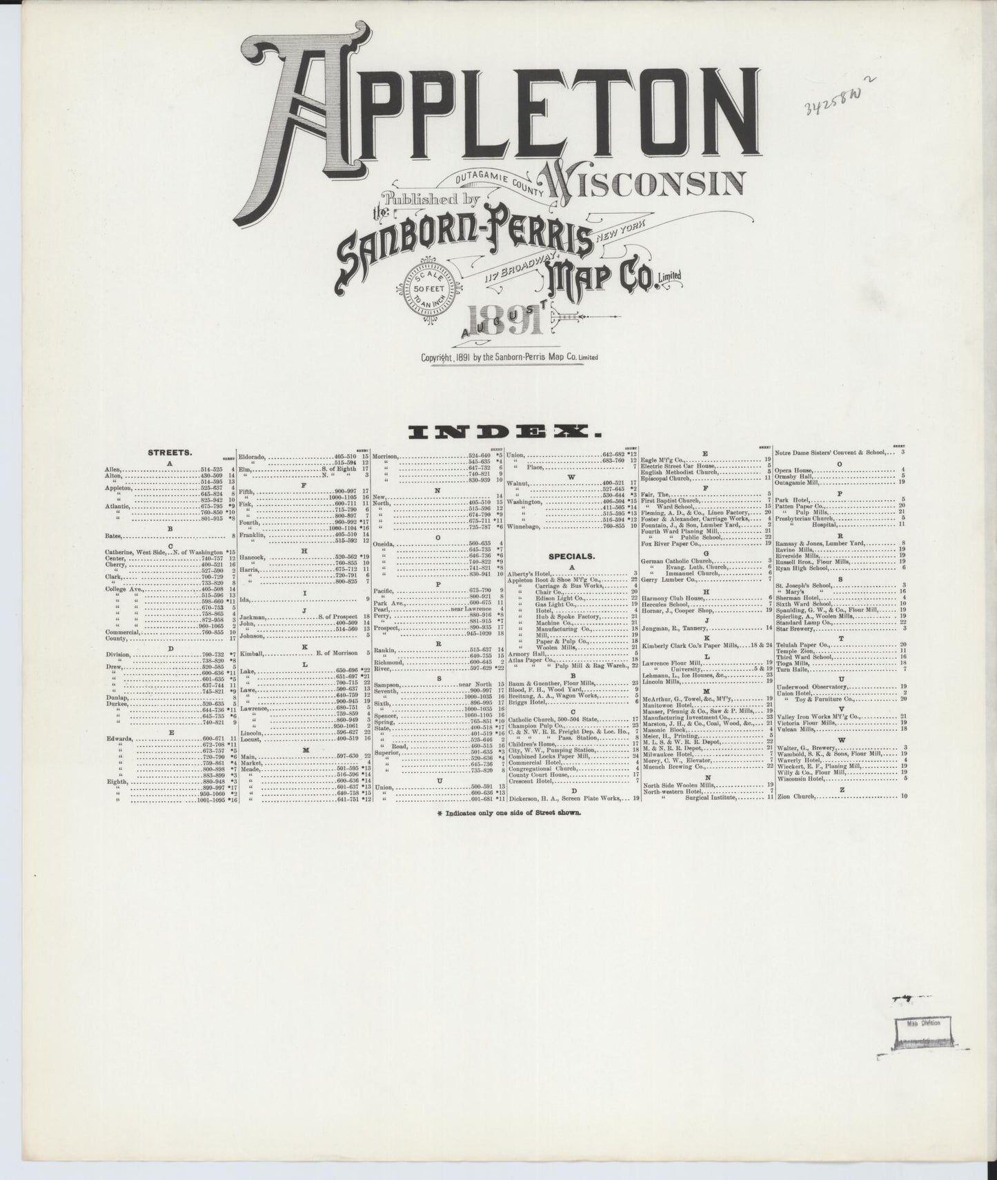 Appleton, Outagamie County, Wisconsin (1891) – Sanborn Fire Insurance Map – Map View