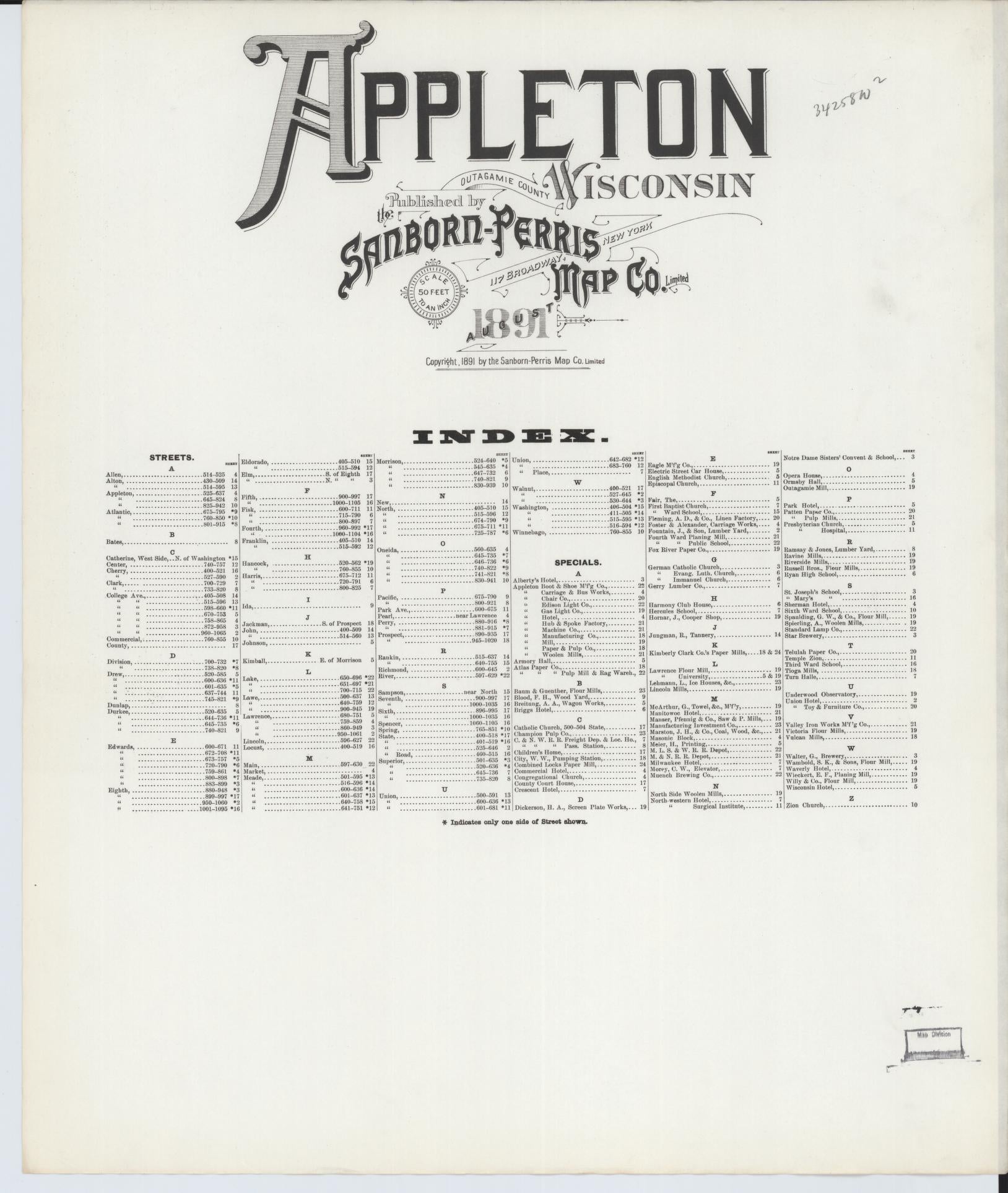 Appleton, Outagamie County, Wisconsin (1891) – Sanborn Fire Insurance Map – Map View