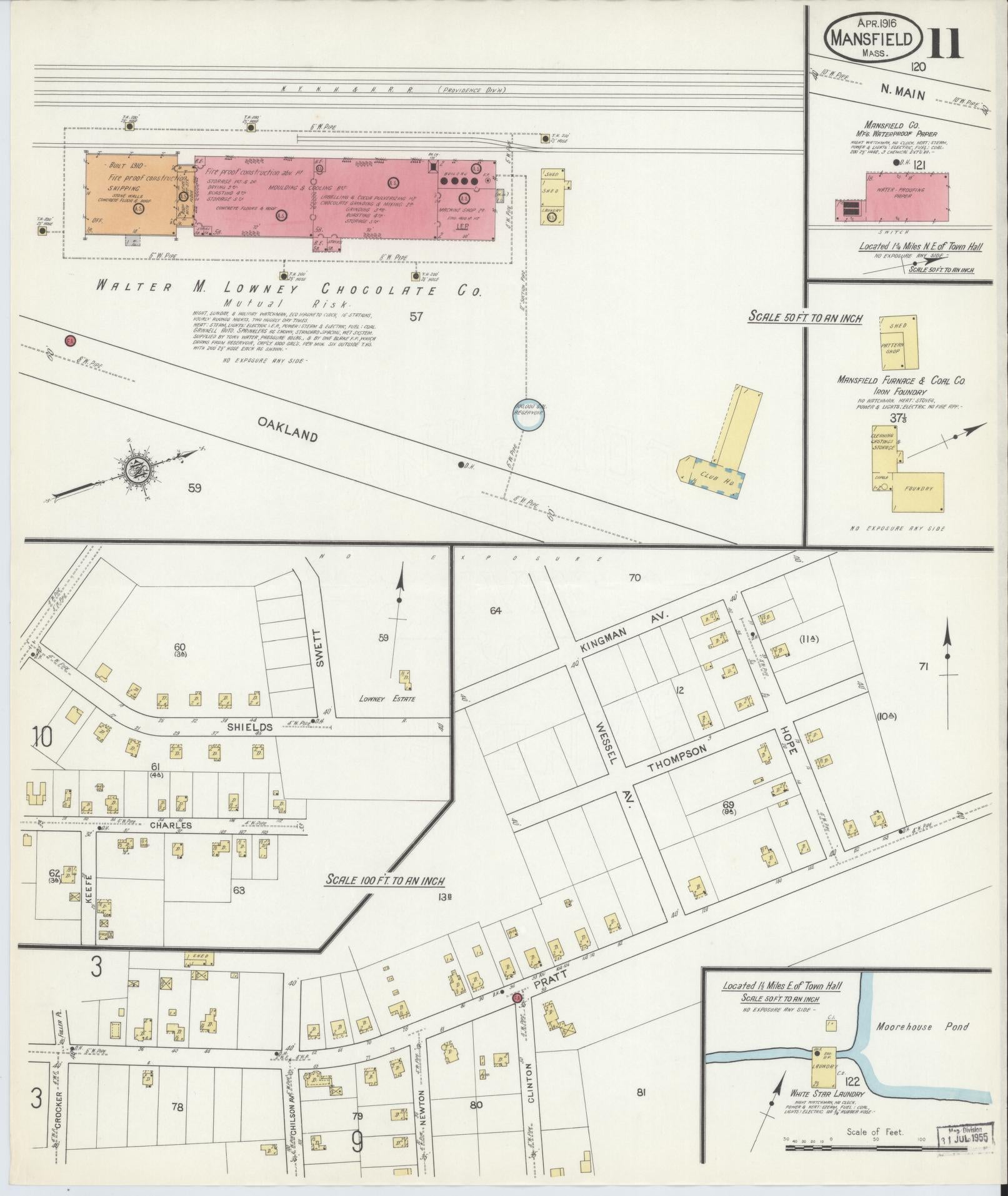 Sanborn Fire Insurance Map from Mansfield, Bristol County, Massachusetts (1916), Sheet #0011 - Complete Map Set gallery image, historic Sanborn map, vintage wall art, Massachusetts Massachusetts