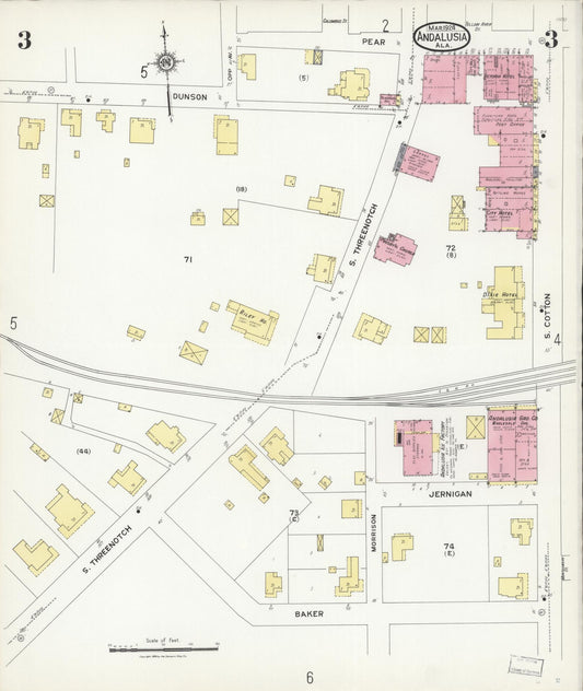 Sanborn Fire Insurance Map from Andalusia, Covington County, Alabama (1924), Sheet #0003 - Historic Sanborn Fire Insurance Map Print, vintage old map wall art, antique decor, genealogy gift, Alabama Alabama map