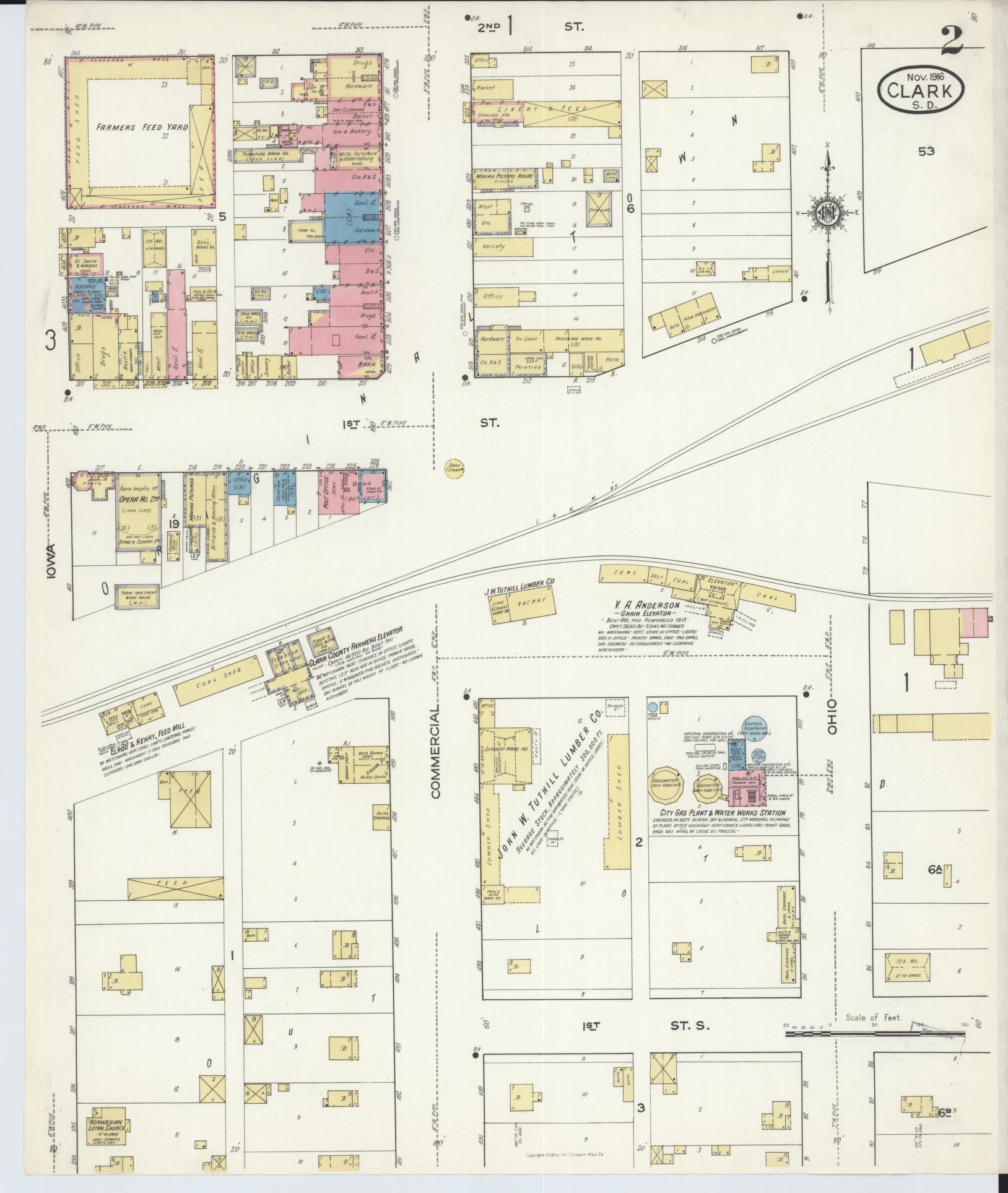 Sanborn Fire Insurance Map from Clark, Clark County, South Dakota (1916), Sheet #0002 - Complete Map Set gallery image, historic Sanborn map, vintage wall art, South Dakota South Dakota