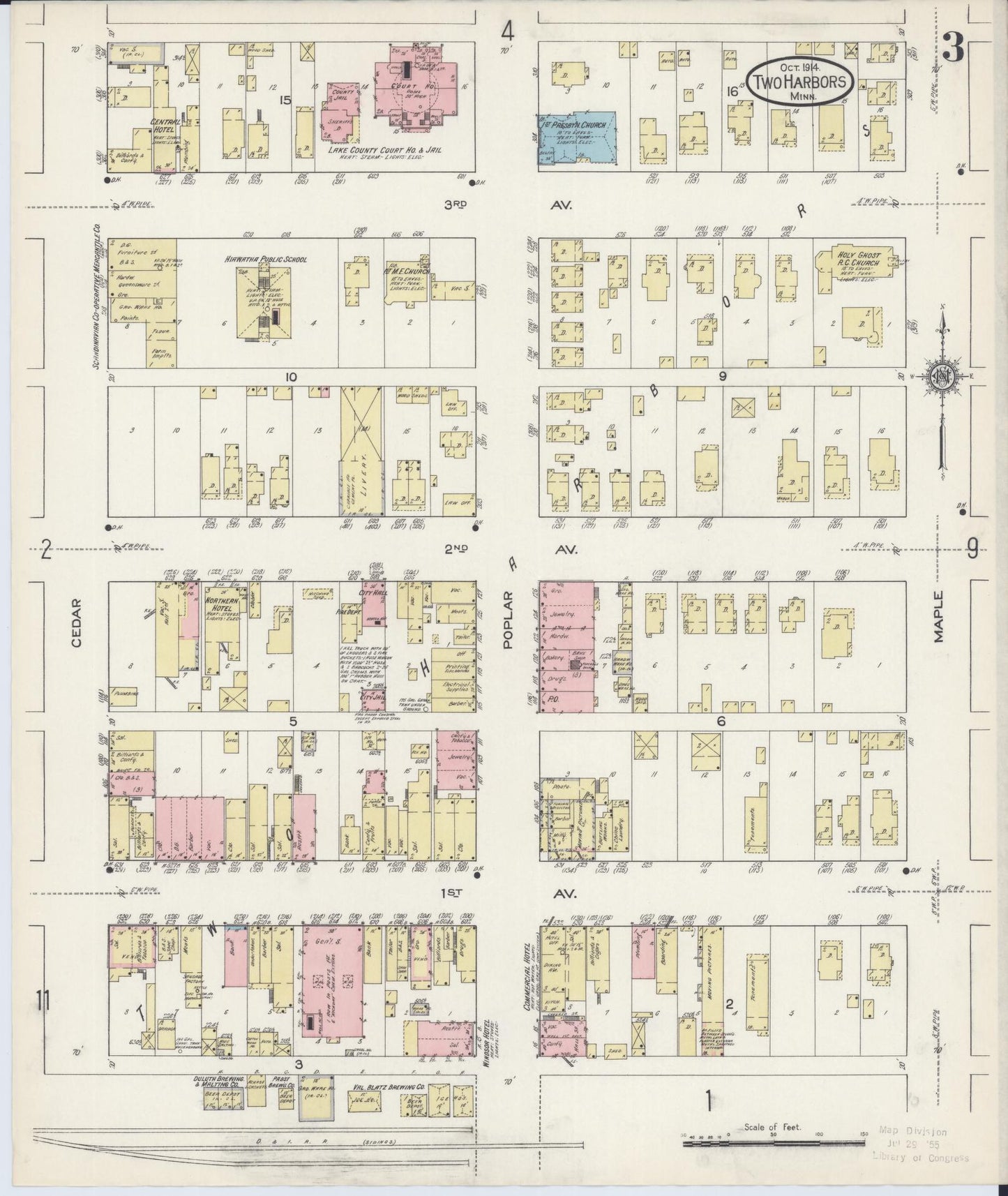 Sanborn Fire Insurance Map from Two Harbors, Lake County, Minnesota (1914), Sheet #0003 - Historic Sanborn Fire Insurance Map Print, vintage old map wall art, antique decor, genealogy gift, Minnesota Minnesota map