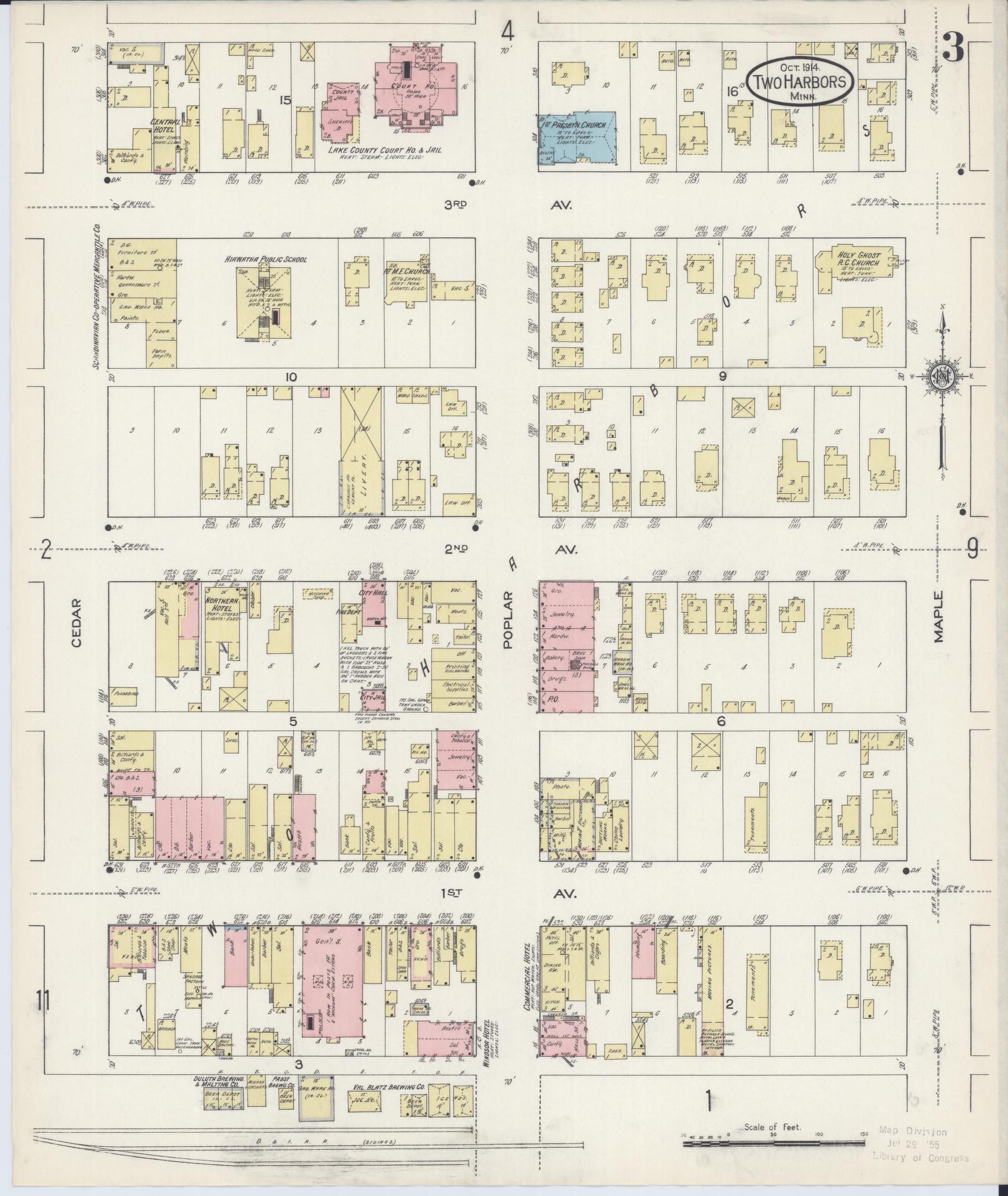 Sanborn Fire Insurance Map from Two Harbors, Lake County, Minnesota (1914), Sheet #0003 - Historic Sanborn Fire Insurance Map Print, vintage old map wall art, antique decor, genealogy gift, Minnesota Minnesota map