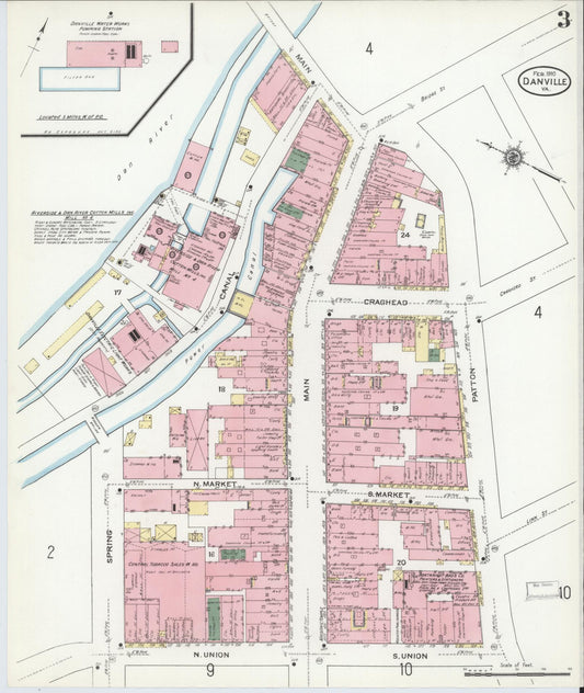 Sanborn Fire Insurance Map from Danville, Independent Cities, Virginia (1910), Sheet #0003 - Historic Sanborn Fire Insurance Map Print, vintage old map wall art, antique decor, genealogy gift, Virginia Virginia map