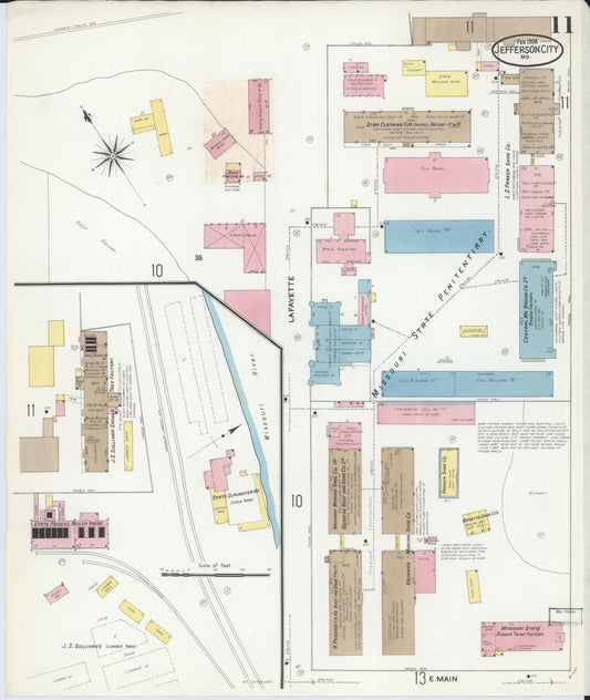 Sanborn Fire Insurance Map from Jefferson City, Cole County, Missouri (1908), Sheet #0011 - Historic Sanborn Fire Insurance Map Print, vintage old map wall art, antique decor, genealogy gift, Missouri Missouri map