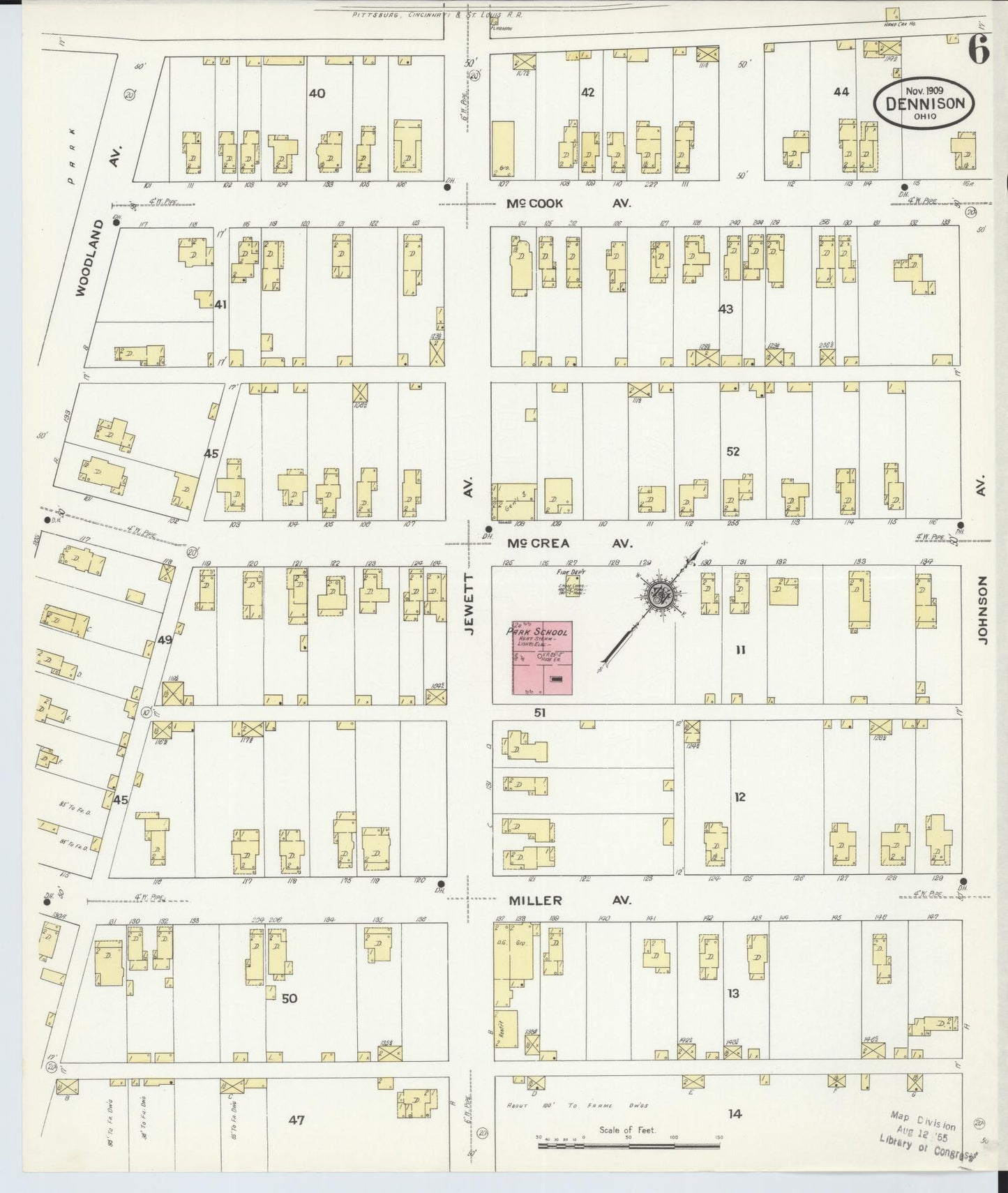 Sanborn Fire Insurance Map from Dennison, Tuscarawas County, Ohio (1909), Sheet #0006 - Historic Sanborn Fire Insurance Map Print, vintage old map wall art, antique decor, genealogy gift, Ohio Ohio map