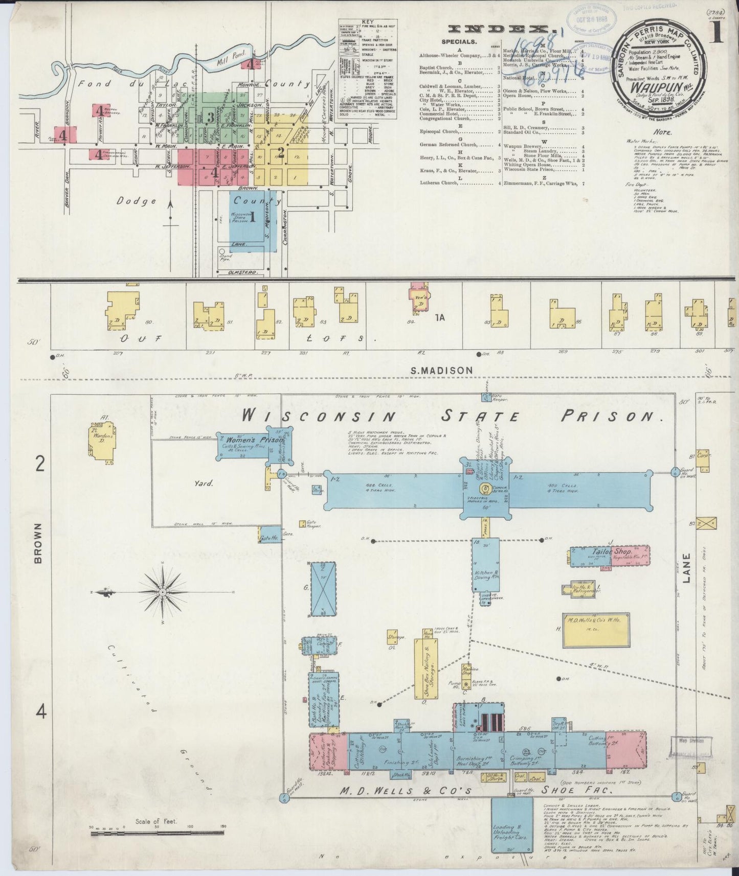 Sanborn Fire Insurance Map from Waupun, Dodge and Fond du Lac Counties, Wisconsin (1898), Sheet #0001 - Complete Map Set gallery image, historic Sanborn map, vintage wall art, Wisconsin Wisconsin