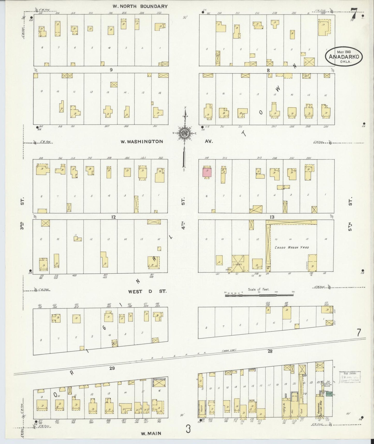 Sanborn Fire Insurance Map from Anadarko, Caddo County, Oklahoma (1910), Sheet #0007 - Complete Map Set gallery image, historic Sanborn map, vintage wall art, Oklahoma Oklahoma