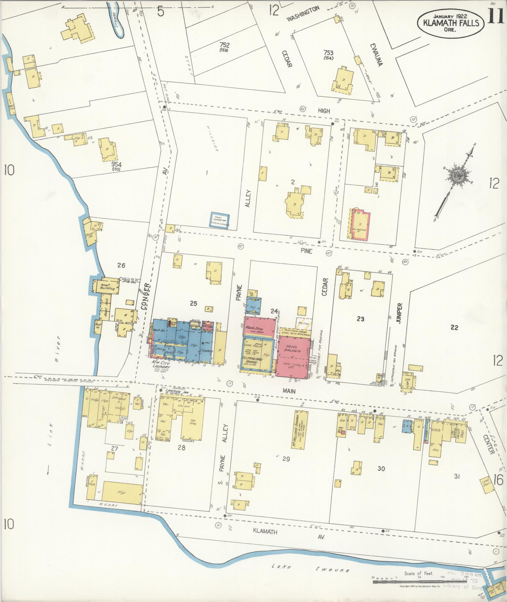 Sanborn Fire Insurance Map from Klamath Falls, Klamath County, Oregon (1921), Sheet #0011 - Complete Map Set gallery image, historic Sanborn map, vintage wall art, Oregon Oregon