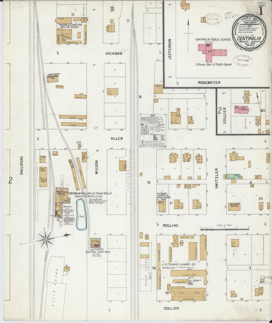 Sanborn Fire Insurance Map from Centralia, Boone County, Missouri (1899), Sheet #0001 - Historic Sanborn Fire Insurance Map Print, vintage old map wall art, antique decor, genealogy gift, Missouri Missouri map