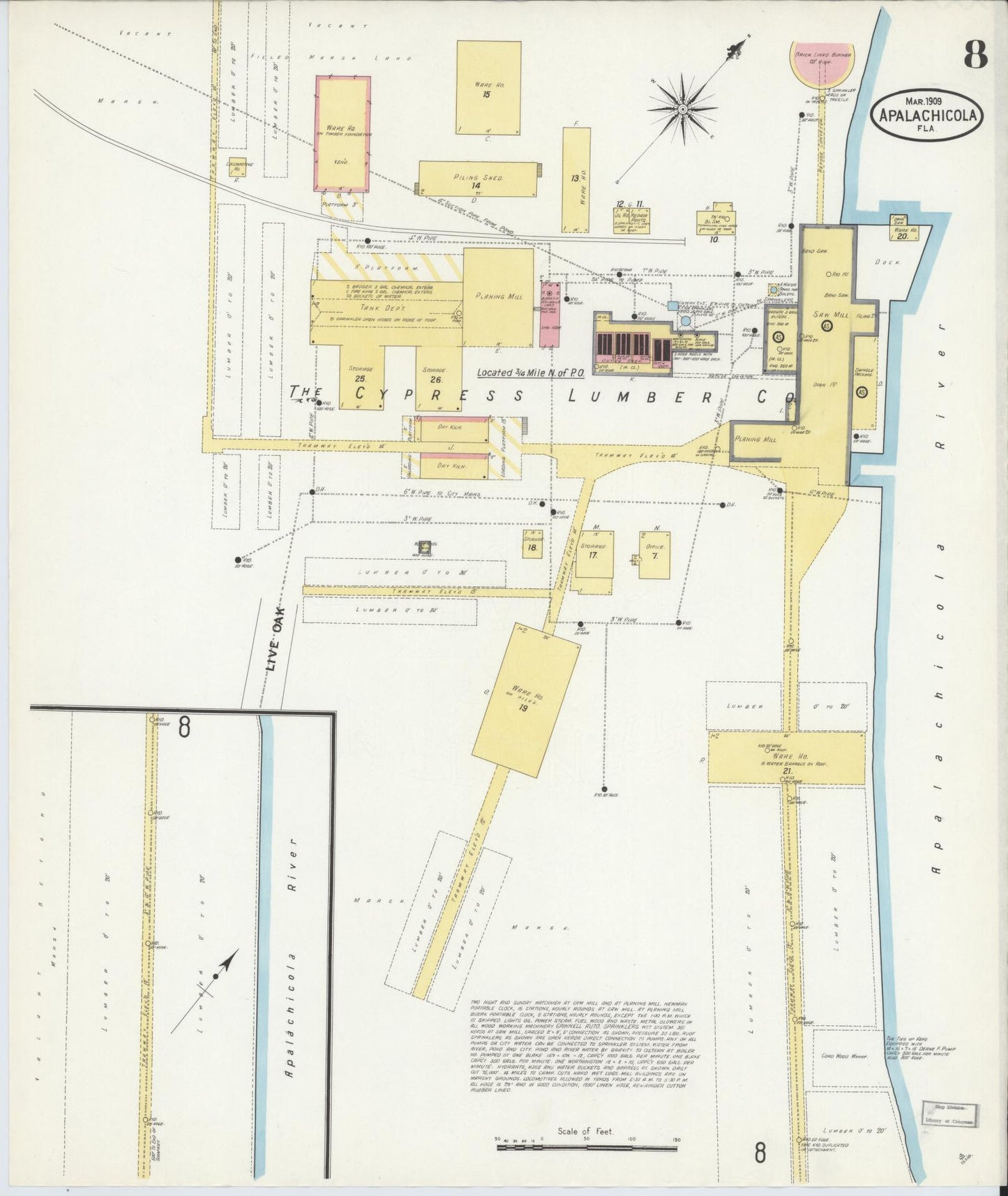 Sanborn Fire Insurance Map from Apalachicola, Franklin County, Florida (1909), Sheet #0008 - Complete Map Set gallery image, historic Sanborn map, vintage wall art, Florida Florida