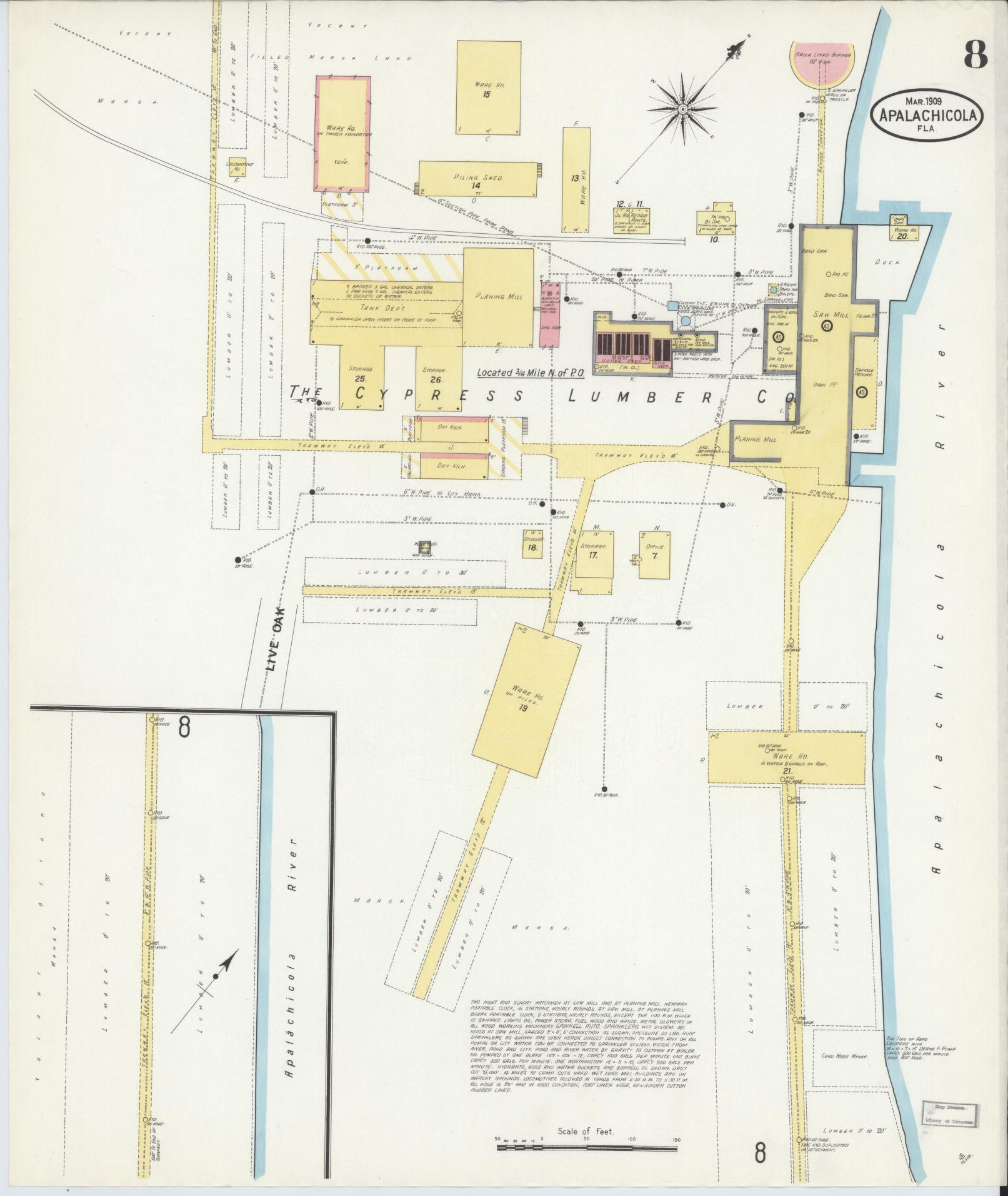 Sanborn Fire Insurance Map from Apalachicola, Franklin County, Florida (1909), Sheet #0008 - Complete Map Set gallery image, historic Sanborn map, vintage wall art, Florida Florida