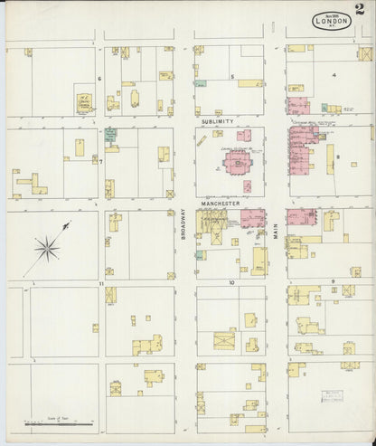 Sanborn Fire Insurance Map from London, Laurel County, Kentucky (1895), Sheet #0002 - Complete Map Set gallery image, historic Sanborn map, vintage wall art, Kentucky Kentucky