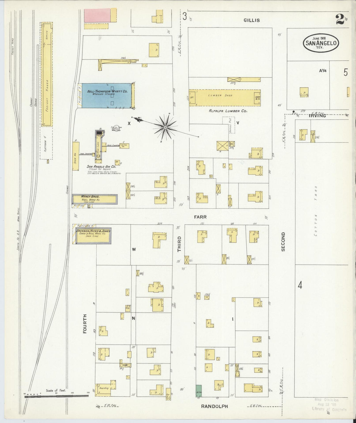 Sanborn Fire Insurance Map from San Angelo, Tom Green County, Texas (1908), Sheet #0002 - Complete Map Set gallery image, historic Sanborn map, vintage wall art, Texas Texas