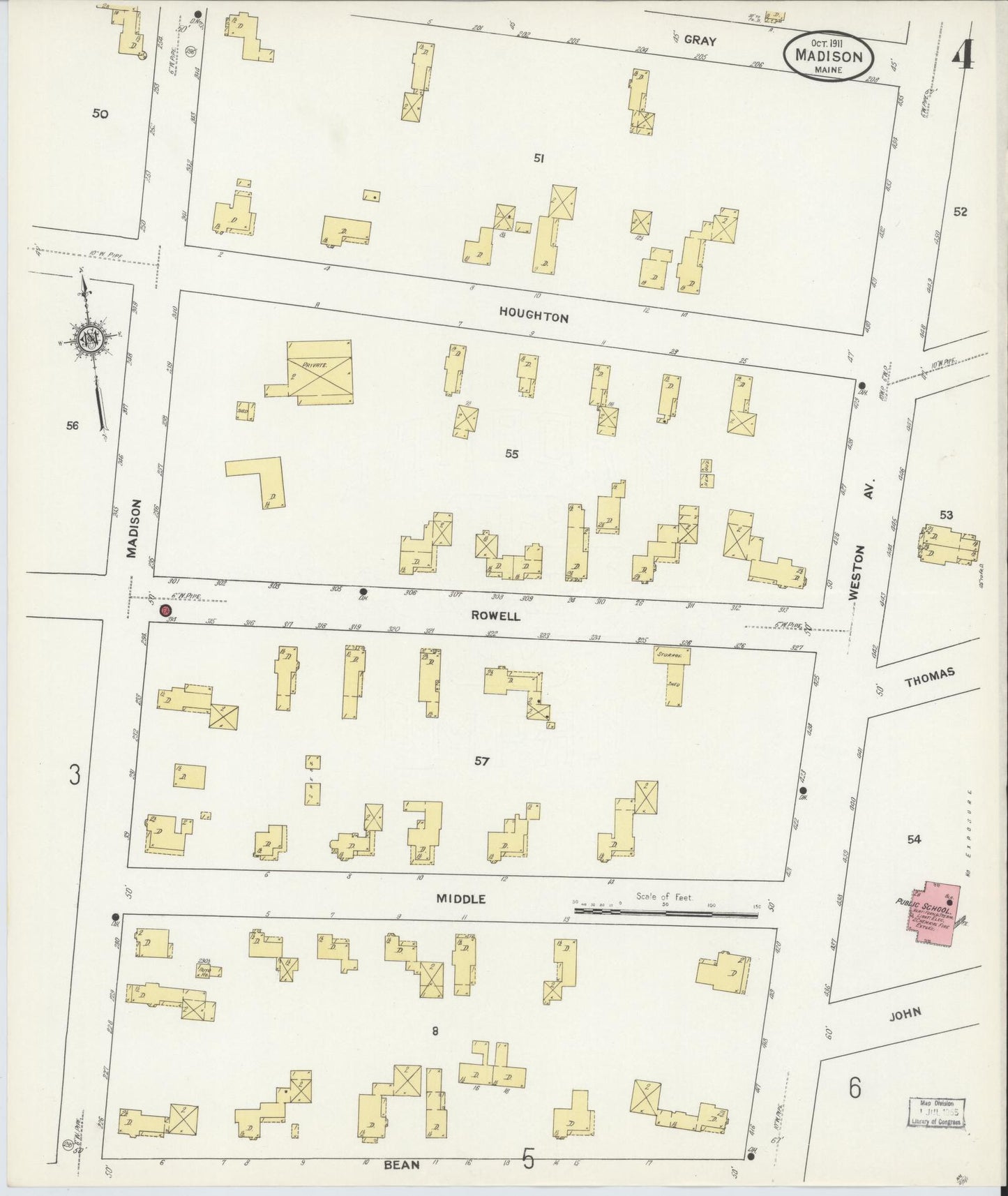 Sanborn Fire Insurance Map from Madison, Somerset County, Maine (1911), Sheet #0004 - Complete Map Set gallery image, historic Sanborn map, vintage wall art, Maine Maine